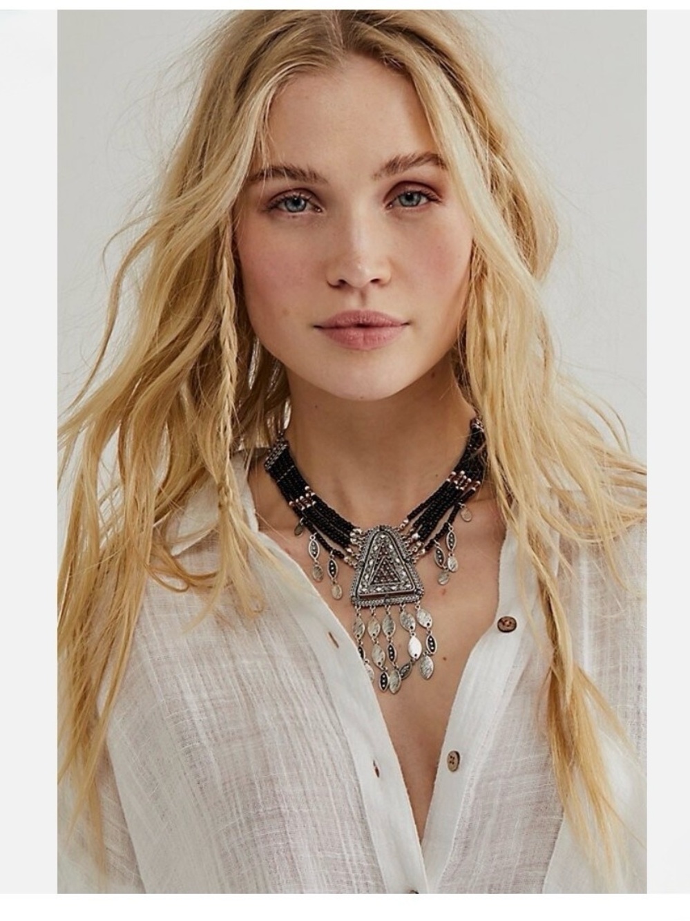 Free People Dollyland Brown Beaded Tribal Pendant Necklace